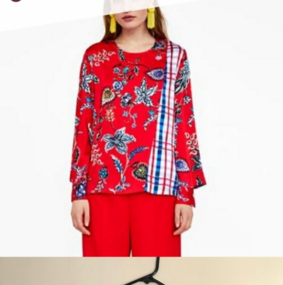 Zara Patchwork Plaid Blouse - Picture 2 of 3